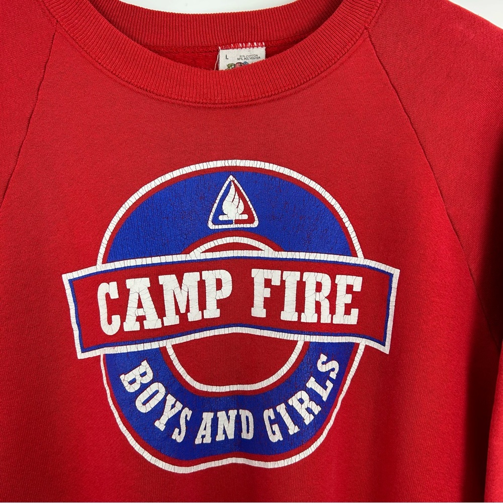 Vintage Boys and Girls Club Camp Fire Red Crew Neck Sweatshirt Fruit of the Loom - Picture 2 of 11